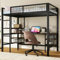 YEHTOKHOME Letto singolo moderno in metallo 90 x 200 cm con tavolo e mensole, letto a soppalco multifunzionale con scala e Guardaroba (senza materasso) (nero-A)