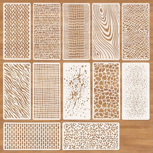 OOTSR 12er Tier Struktur Schablonen, Textur Geometrische Zeichnung Malschablonen, 22x10,5cm Wiederverwendbare Layering Stencils Vorlagen aus Kunststoff für DIY Scrapbooking Möbel Karten Deko