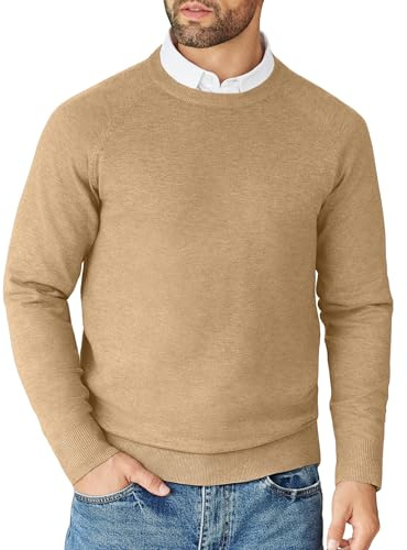 COOFANDY Maglioni Uomo Girocollo Maglione a Maglia Casual Felpa Firmati a Maniche Lunghe Maglione da Lavoro Uomo Estivo Sweater Business Beige XXL