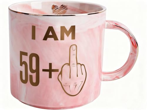 ALINK 60th Birthday Gifts Ideas for Women - Funny Turning 60 Year Old Gift for Wife, Mom, Daughter, Sister, Aunt, Best Friends, BFF, Coworkers - Fabulous Pink Marble Mug, Ceramic 11oz Coffee Cup