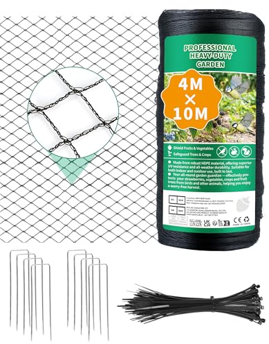 Garden Netting 4m x 10m Extra Strong Woven Mesh Anti Bird Netting Heavy Duty 30g/m² Netting for Grass Seed, Fruit Trees, Vegetable Beds & Pond Protection