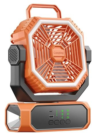 Campingventilator mit Licht und Fernbedienung, Tragbarer Tischventilator | 10000mAh Akku Kabelloser Ventilator 3 Geschwindigkeitsstufen,Timer für Zelt Reisen Schreibtisch Zuhause bei Stromausfällen