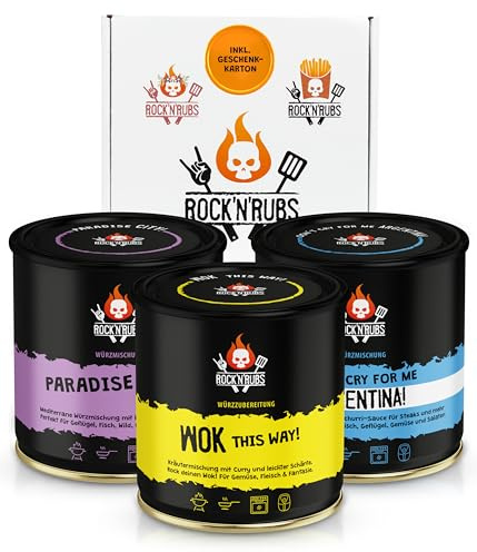 ROCK'N'RUBS® Gewürzmischung 3er Set Veggie (Paradise City, Don't cry for me Argentina, Wok this way) – Für jedes Grill- & BBQ-Erlebnis – Geschenkset für Männer & Frauen – Würzmischung Geschenkideen