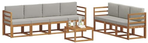 vidaXL Outdoor-Sofagarnitur mit Kissen 8 pcs Natürlich und Hellgrau, Modernes Outdoor-Sofa, Garten-Ecksofa, Langlebige Lounge für die Terrasse, Komfort-Set zum Entspannen