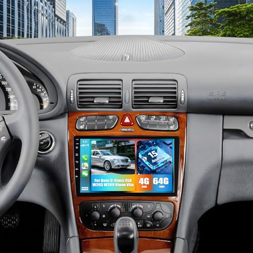 CAMECHO 4+64G Android 15 Carplay Autoradio para Mercedes Benz Clase C W203 W209 W463 W639, Nav Carplay Android Auto, Pantalla Táctil de 9'' Radio Coche Bluetooth Mirror Link WiFi FM/RDS EQ + Cámara