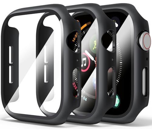 【3 STÜCK】 Hard Hülle Mit Glas Displayschutz für Apple Watch SE 3/SE 2/SE/6/5/4 44mm Schutzhülle (Schwarz*3)