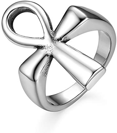 JewelryWe Schmuck Herren Damen Ring, Edelstahl Antik Ägyptisches Ankh Kreuz Schlüssel des Lebens Signet Band Ringe, Silber