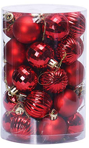 Evelin LEE Weihnachtskugeln, bruchsicher, Weihnachtsbaumkugeln zum Aufhängen, für Hochzeit, Party, 34 Stück (rot)