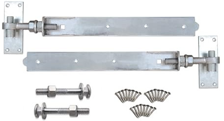 Infinity Decor Hook and Band Hinges Straight/Cranked/Adjustable - for Garden or Garage Gates - Galvanised (2xAdjustable Hinges, 18 Inch)