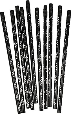 Bleistift Violinschlüssel schwarz/glänzend (10-Stück-Packung) - Schönes Geschenk für Musiker (silber)