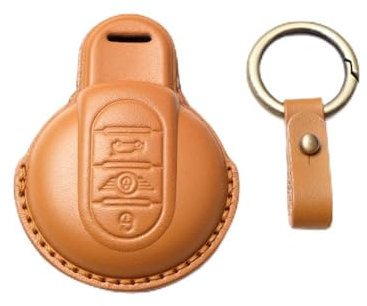 HIBEYO Étui de clé de Voiture Intelligent - Convient pour BMW Mini Cooper One Clubman F56 F54 F55 F57 F60 - en Cuir de Vachette - 3 Boutons - Jaune