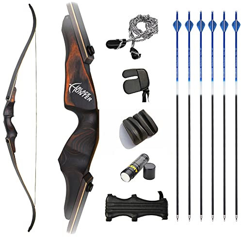 HNZMDY Bogenschießen 60 Zoll Recurvebogen Set 25-60LBS Takedown Langbogen Erwachsene Jagdbogen mit Carbonpfeil Sportbogen für Rechtshand (40lbs)