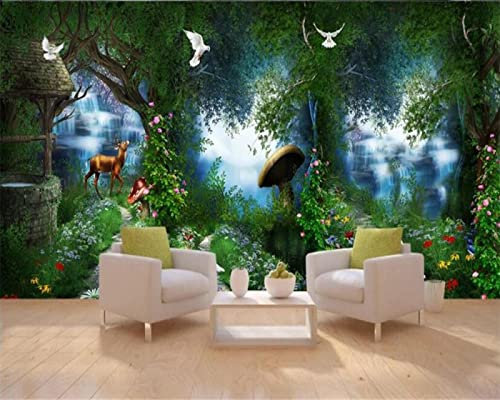 TANYANG Kundenspezifische Tapete 3D Land Pastoral Fantasy Märchenwald Wasserfall Ganzes Haus Hintergrundwand Kinderzimmer Wandbild 300Cm(W)×210Cm(H)