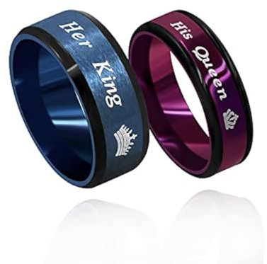 Uloveido Modischer 2-Ton-Ring für Ihr König, Schwarz / Blau, passend für Paare, Ehering, Verlobung, Liebhaber, Valentinstag, Schmuck, Geschenke Y1314, UK Size N1/2(54.4mm), Edelstahl, Ohne Edelstein