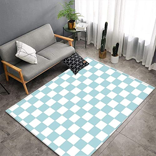 Mateju Moderne Tapis de Salon, Grand Tapis de Zone, Géométrie Damier Tapis de Couloir, Flanelle Tapis Antidérapants, 3D Tapis pour Salon Cuisine Chambre Décor (40x60cm,Blanc Cyan)