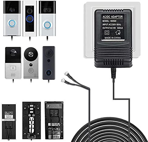 Türklingel Transformator, 18 V 500 mA Video-Türklingel-Netzteil Adapter kompatibel mit Nest Hello Doorbell Ring Video Doorbell mit 10M Verlängerungskabel Türklingel Netzteil