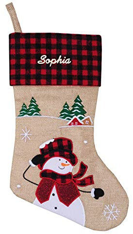Geschenkegarten Personalisierter Nikolausstiefel schottischer Stil - Weihnachtsdekoration - Namensstickerei - Motiv Schneemann