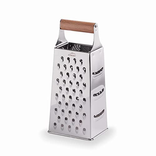 Lacor - 61364 - Râpe de cuisine BOIS, Râpe à 4 faces, Acier inoxydable, Manche en bois de hêtre, 4 côtés avec différentes coupes: fin, moyen, épais et tranché, 11x8.5x24.5 cm