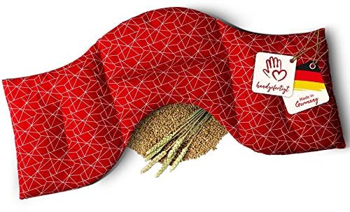 navango® Schulterkissen | Körnerkissen für Mikrowelle & Backofen geeignet | Rot | Mit Weizenfüllung handgefertigt in Deutschland | ca. 50 x 25 cm | 4 Kammern | OEKO-Tex Baumwolle