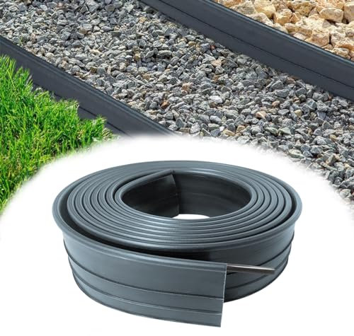 NAIZY Rasenkante 15m Kunststoff Rasenkanten Flexible Beeteinfassungen PE Rolle Beetumrandungen Lawn Edging 10cm Breit Beeteinfassung UV-Schutz & Witterfest Mähkante, Anthrazit