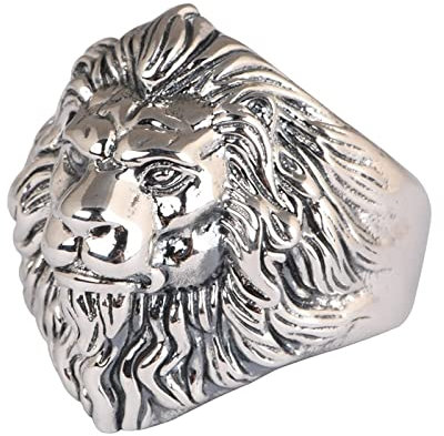 AMDXD Silber S925 Ringe, Löwe Kopf Ehering Herren für Herren, Rock Biker Ring, Verstellbar, Silber, Echtsilber