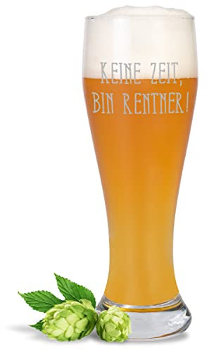 JUNIWORDS Weizenbierglas mit Gravur, Keine Zeit, bin Rentner!, Bierglas (1009617)