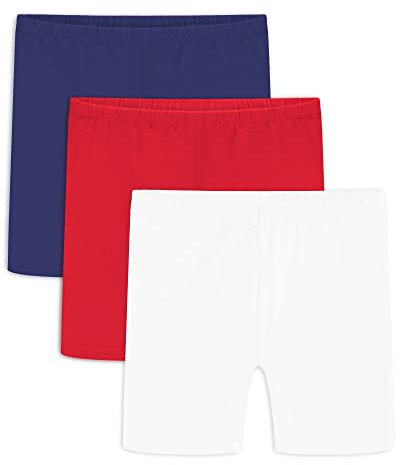 Auranso 3 Paar Radlerhose Kinder Kurze Hose Mädchen Baumwolle Shorts Sporthose Leggings 128 134 140 146 152 158 164 10-12 Jahre Blau/Rot/Weiß