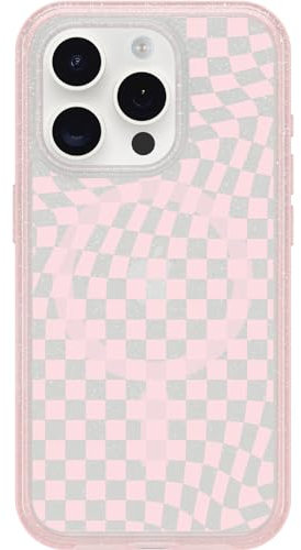 OtterBox iPhone 15 Pro (Only) Symmetry Series Clear Case - CHECKMATE (Pink), snaps to MagSafe, ultra-sleek, raised edges protect camera & screen