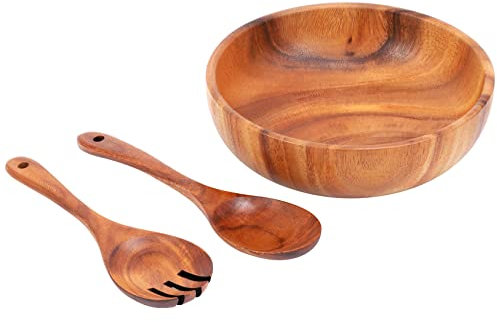 Lobamop Bol à salade en bois - Grand bol en bois d' 9,4 - Peut être utilisé pour les fruits, la salade