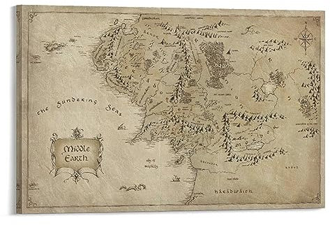 Mittelerde Karte Herr der Ringe Poster (3) Leinwand Poster Wandkunst Bild Drucke Hängende Foto Dekor Home Poster Kunstwerke 30 x 45 cm