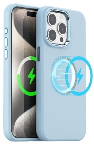 TECHGEAR iPhone 15 Pro Max Magnetic Silicone Case, Premium Liquid Silicone Anti-Scratch Compatible with MagSafe Soft Rubber, Microfibre Lining Shockproof Phone Case For iPhone 15 Pro Max - Soft Blue