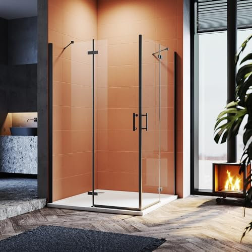 Sonni Eckeinstieg Duschkabine 120x120 cm 195cm Schwarzes Dusche HöHe Mit PendeltüRen 6mm Nano Esg-Glas Scharniertür Duschabtrennung Ohne Rahmen