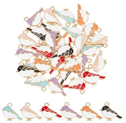 HOBBIESAY 36 Stück 6 Farben Emaille Vogel Charm Legierung Spatz Charm Bunt Kawaii 3D Spatz Tierform Glücksvogel Anhänger Für DIY Halskette Armband Ohrringe Lesezeichen Schlüsselanhänger