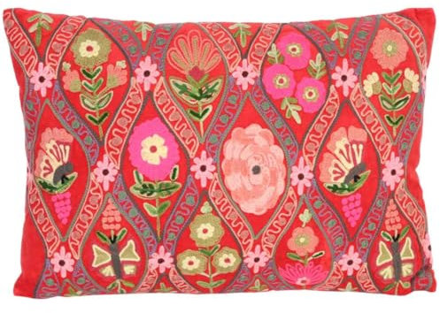 Casa Moro Deko-Kissen Jolina ROT 48x30 cm mit Füllung & mit Blumen Schmetterlingen Bestickt Boho Chic Zierkissen bunt rechteckig Couchkissen Sofakissen KI10009