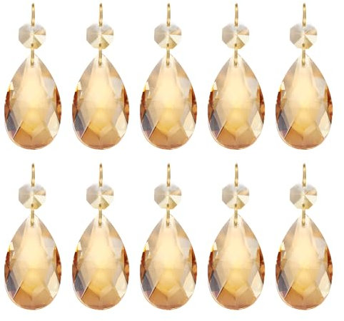 PATIKIL Tränenförmige Kristall-Kronleuchter-Anhänger Perlen, 10er Pack 60mm Länge 38mm Kronleuchter-Prismen-Teile Ornamente Hängende Perlen für DIY Dekoration, Vergoldeter Goldton