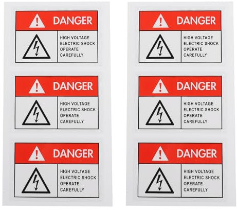 AOKWAWALIY 6 Stück Strom-Warnetiketten, Hochspannung, Elektroschocks, Warnaufkleber, Warnaufkleber, Kabelanhänger, Kabeletiketten, Schild, Etikett, Aufkleber, PP-Kunstpapier, elektronisch