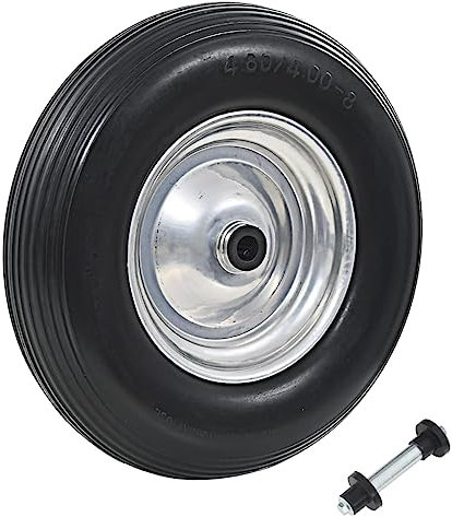 Roue de Brouette, Roue Increvable Roue de Rechange avec Essieu Roue de brouette avec axe PU solide 4.00-8 390 mm