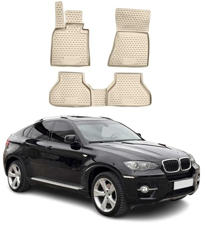 OMAC Fußmatten für BMW X6 F16 F86 2014-2019 TPE 4X Beige | Gummimatten, Automatten, Allwetter, fahrzeugspezifisches Produkt, Antirutsch, 3D-Passform, wasserdicht