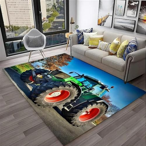 YOUSHIHUI Grüner Traktor Straße Auto Muster Teppich Wohnzimmer Matratze Boden Spiel Balkon Esszimmer Matte Teppich Schlafzimmer Küche