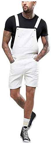 Salopette corte da uomo, pantaloni da lavoro, pantaloni corti cargo da uomo, vestibilità normale, traspiranti, tuta estiva con molte tasche, in tinta unita, bianco, M