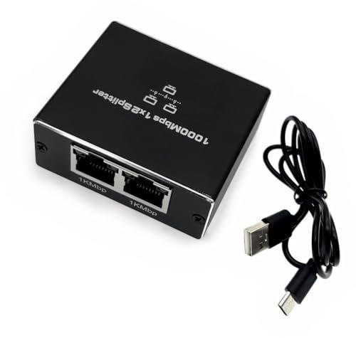 JZK RJ45 High Speed 1000Mbps Ethernet Splitter 1 to 2 Gigabit Network Type-C Power Cable for Cat 5/5e/6/7/8 computer, switch, hub, router networking