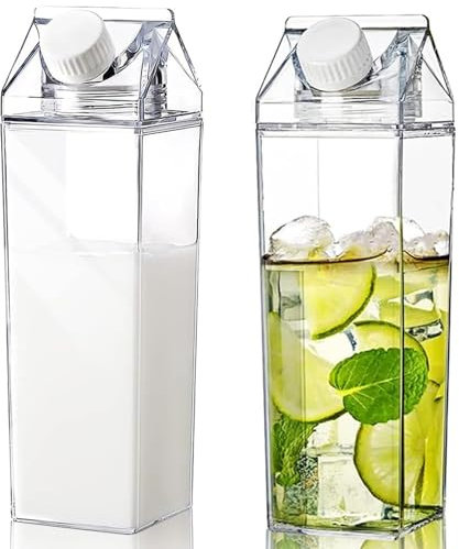 Botella de Agua Transparente,Pack de 2 Botellas de Agua de Cartón de Leche, Cartón de Leche Transparente de 500 ml, Reutilizables, para Picnic, Camping, Leche, Zumo de Naranja