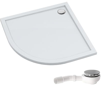 AQUABAD Duschwanne/Duschtasse Villa mit LeakProtect Technologie Smooth White 80x80cm Viertelkreis R55 | inkl. A9.200 Ablaufgarnitur