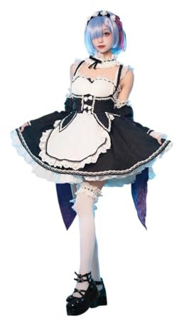 CR ROLECOS Re Life In A Different World From Zero Maid Cosplay Rem Ram Cosplay Kostüm Outfit Uniform Komplettset Halloween Karneval Dress Up M