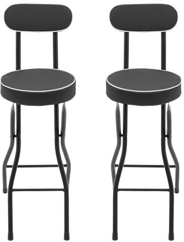 XUEMANSHOP Barhocker, 2er Set Barhocker Klappbar mit lehne und Fußstütze, Belastbarkeit 125kg, Keine Lnstallation Erforderlich, für Theke, Bar, Küche, Esszimmer, Schwarz