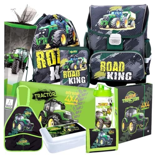 Traktor Schulranzen Set 7 Teile Ranzen Tornister Tasche Federmappe Trecker mit Sticker-von-Kids4shop Schultüte 85 cm ma