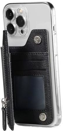 Qiwieod Porte-cartes à Coller pour Téléphone, Porte-monnaie Autocollant Multifonctionnel, Portefeuille en Cuir PU, Support Pliable, Noir