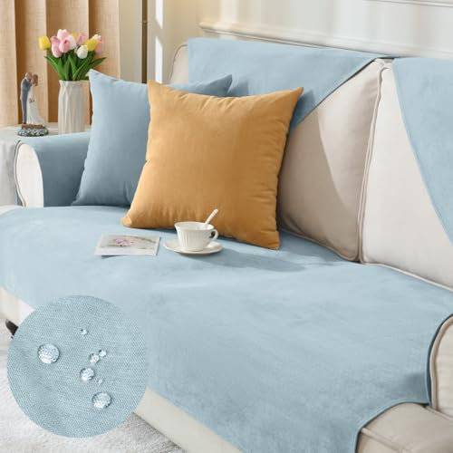Alishomtll Sofabezug 1/2/3/4 Sitzer, Universelle Wasserdicht Sofa Überzug Ecksofa, L Form Couch Überzug, Hund Katze Anti-rutsch Sofaüberwurfe Sofaschoner für Wohnzimmer (Blau, 90x160cm)