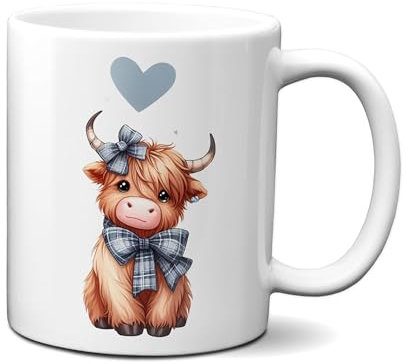 Baby Highland Cow Mug – 11oz Premium White Ceramic Mug with Cute Fluffy Cow Design – Dishwasher & Microwave Safe – Perfect Gift for Animal Lovers