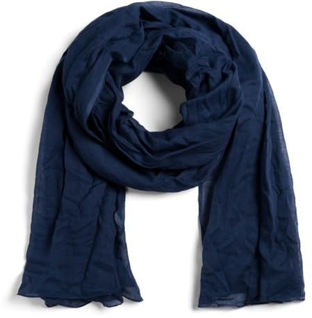 ALLEE DU FOULARD Langer Schal, Schal – 100 % Baumwolle – Größe 110 x 300 cm – Damen und Herren – Länge 3 Meter – Komfort und Fließfähigkeit, marineblau, Extra long